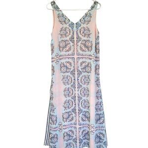TRIBAL Paisley Shift Dress Womens 4 Pink Boho Resort Wear V-Neck Sleeveless Midi